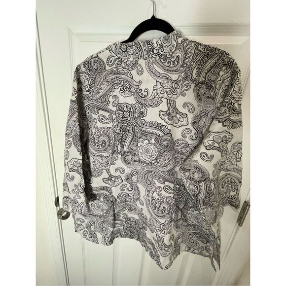 Lucy & Laurel linen blouse 3/4 sleeve black and white 2X - Picture 2 of 5